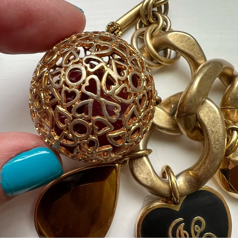 Vintage juicy couture chunky charm bracelet gold tone 8 charms very rare HTF 6.5